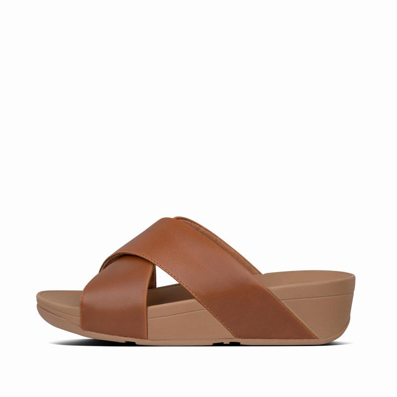 FitFlop Lulu Leder Criss Cross HellBraun - FitFlop Pantoletten Damen Sale [SAED-78016]